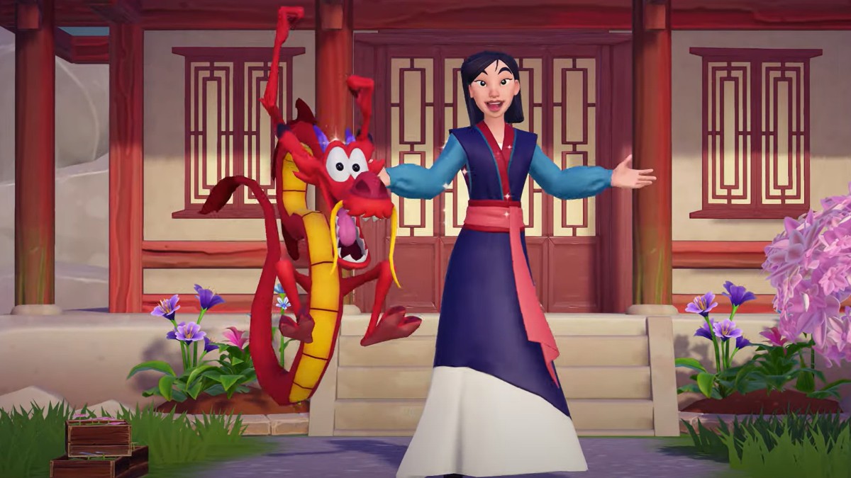 Mushu and Mulan in Disney Dreamlight Valley.