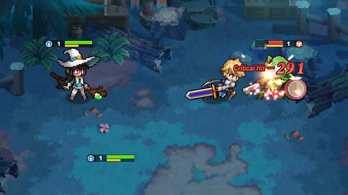 A battle in progress in Pixel Heroes.